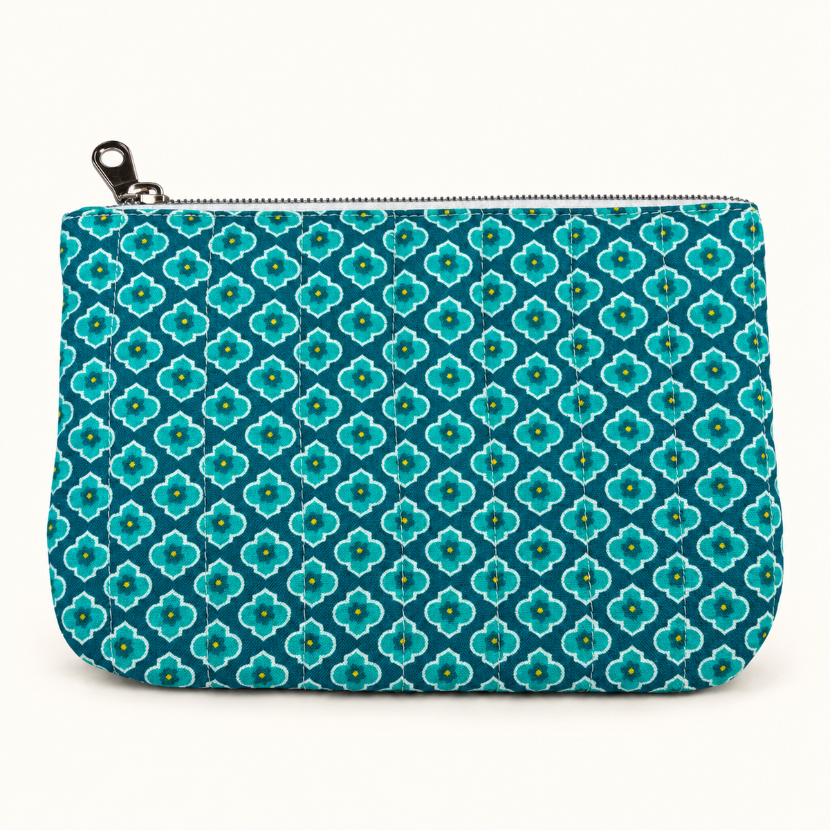Teal Trellis - Quilted Zipper Pouch medium