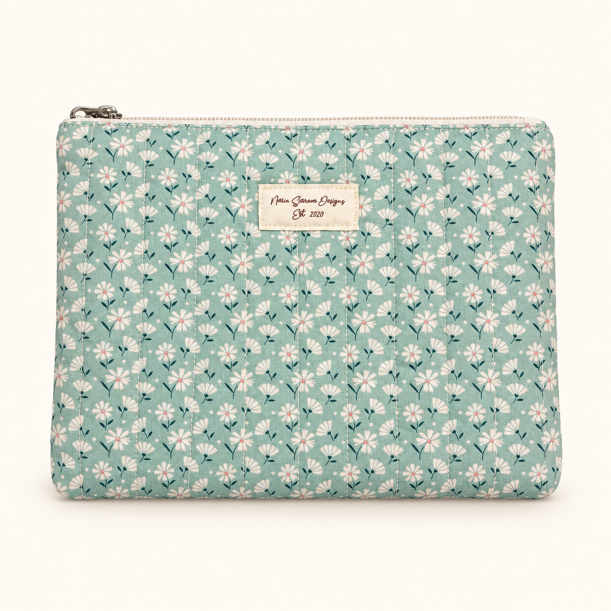 Mint Blossom - Quilted Zipper Pouch large
