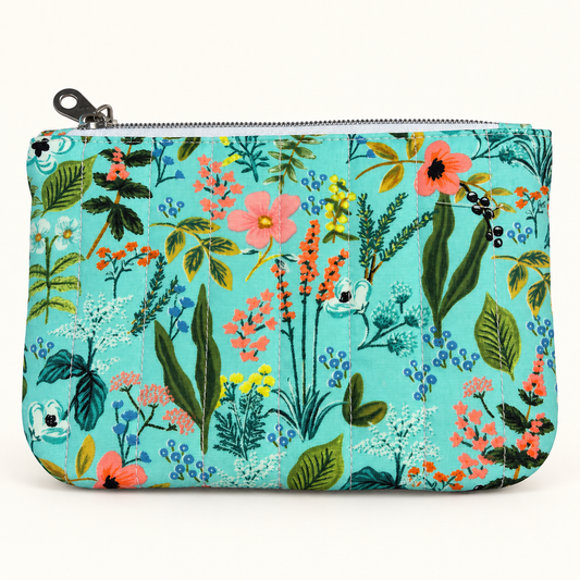 Aqua Blossom - Quilted Zipper Pouch medium