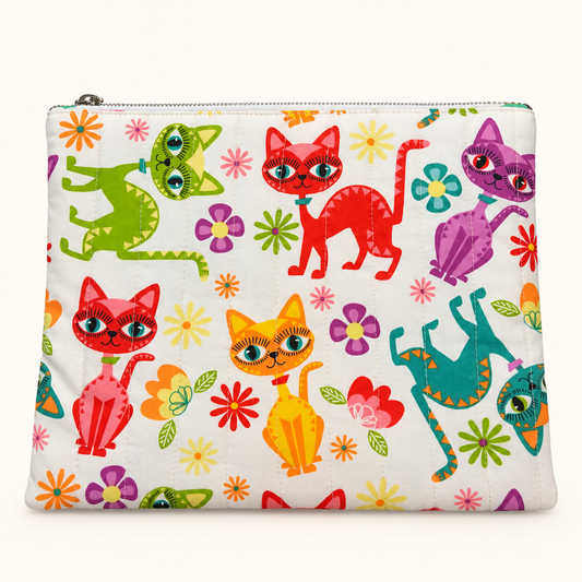 Purrfectly Playful - Quilted Zipper Pouch large