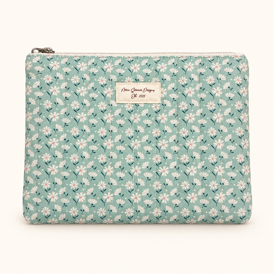 Mint Blossom - Quilted Zipper Pouch large